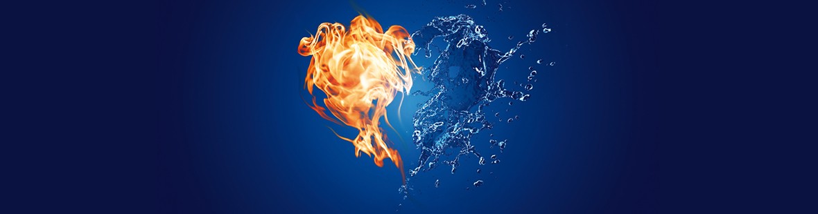Water and fire illustration to demonstrate thermal management products through MAHLE. 