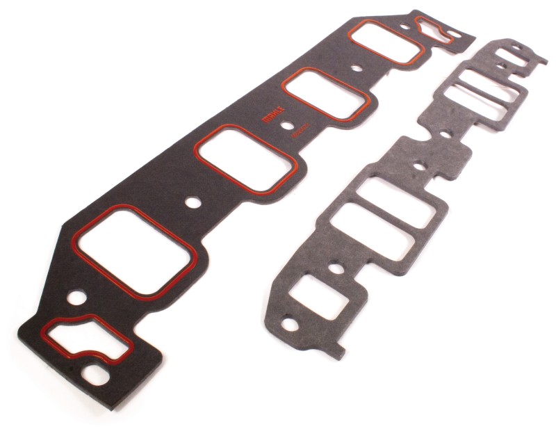 Intake manifold gaskets showing two port shapes to be used with either a factory performance and aftermarket racing heads. 